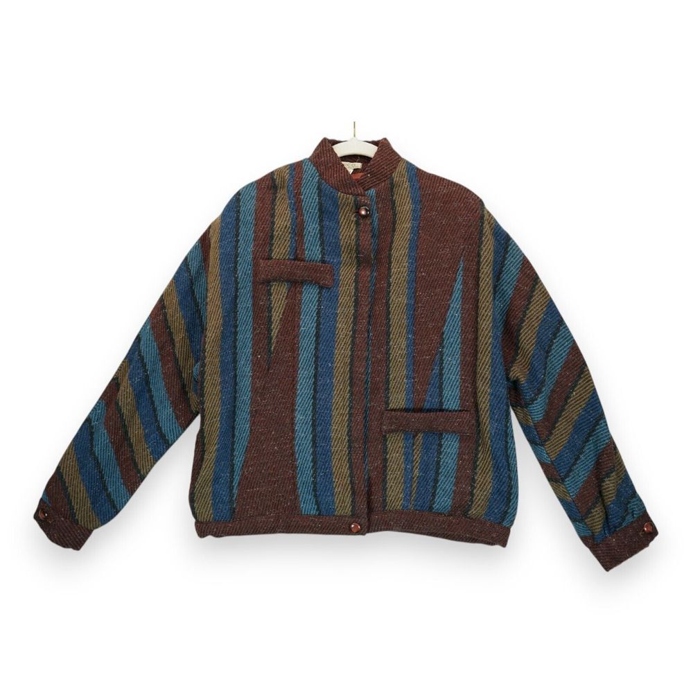 Vintage PICO Blazer Retro Striped Women's 100% Pure Wool Sz 44 Italy Made RARE !